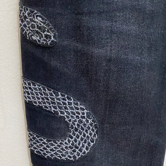 Amiri Glitter Snake Patch Broken Skinny Jeans Distressed Sz 30 FLAW - Picture 7 of 14